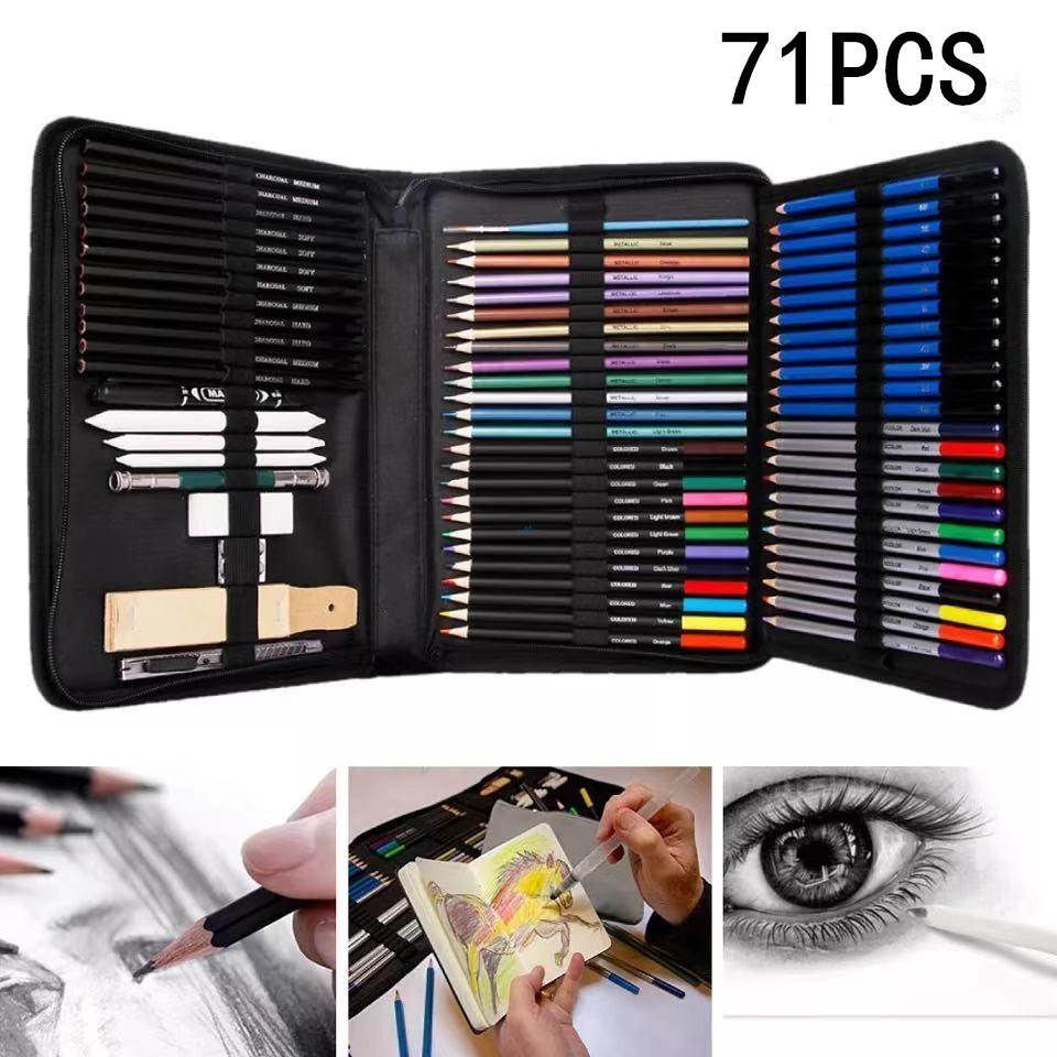 POPMISOLER 72 Pcs Drawing Sketching Pencil Set, Professional Art Supplies  with Zippered Carry Case, Sketch Book, Charcoal, Watercolor, Metallic Color  Pencils