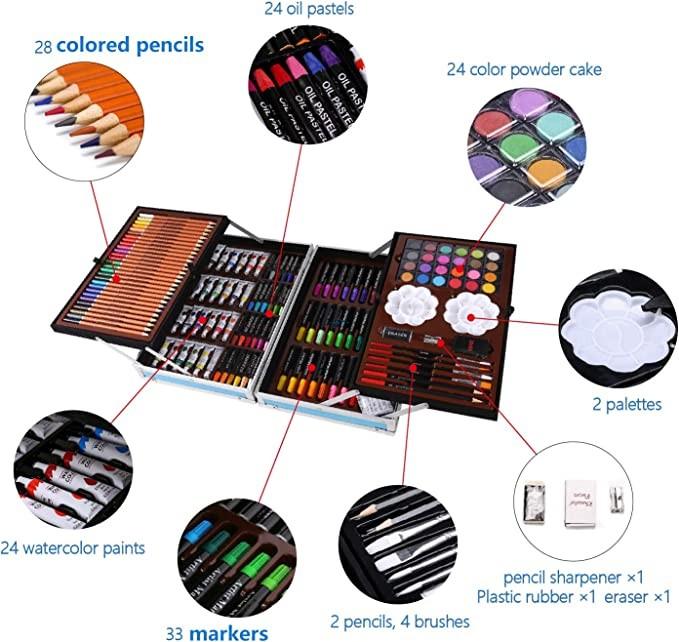 145 Piece Art Set, Deluxe Mega Aluminum Box & Drawing Kit With Colored  Pencils, Markers, Watercolor Paints, Crayons, Hb Pencils, Watercolor Cake,  Brus