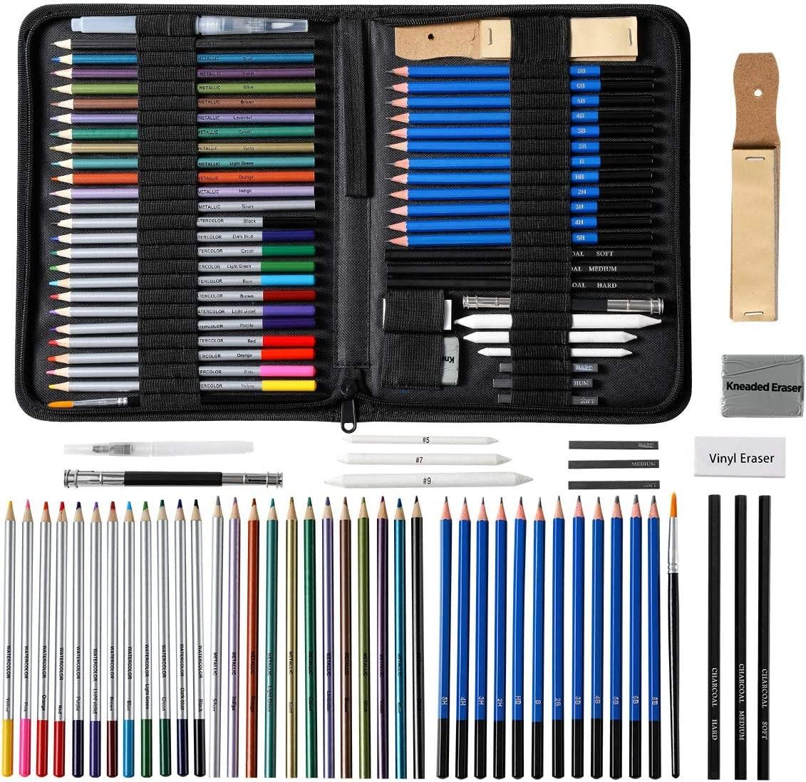 ToneGrip 51PCS Drawing and Sketching Pencil Set Art Supplies Professional  Drawing Pencil Sketch Colored pencil Kit Graphite Charcoal Rod Tool Case  Art
