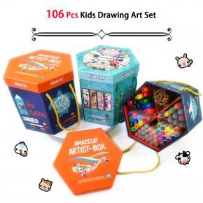 Kid's Art & Drawing kit, 208 PCS Pink Painting Set for Children, Double  Sided Trifold Easel