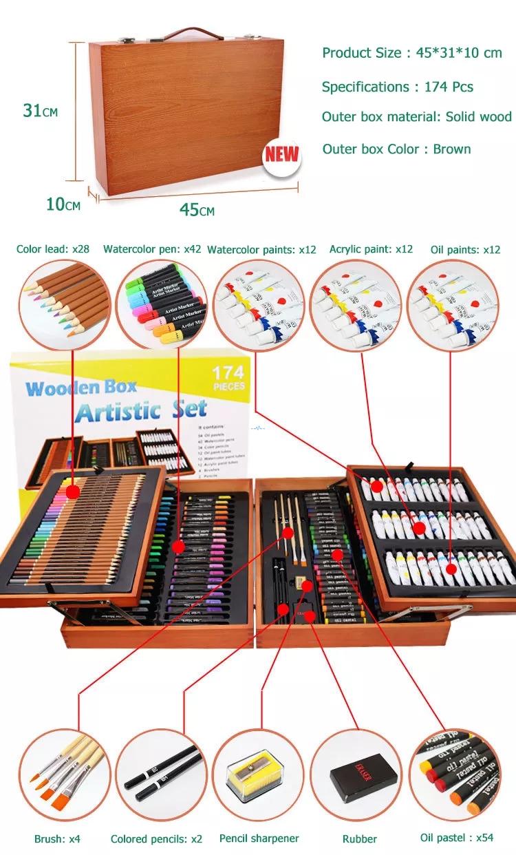 Huge Art Set 174 Pieces With Beautiful Wood Carry Case US Edition Art Paint  Set Artists Tools Art Supplies Kit Art 4 Adults/teens 