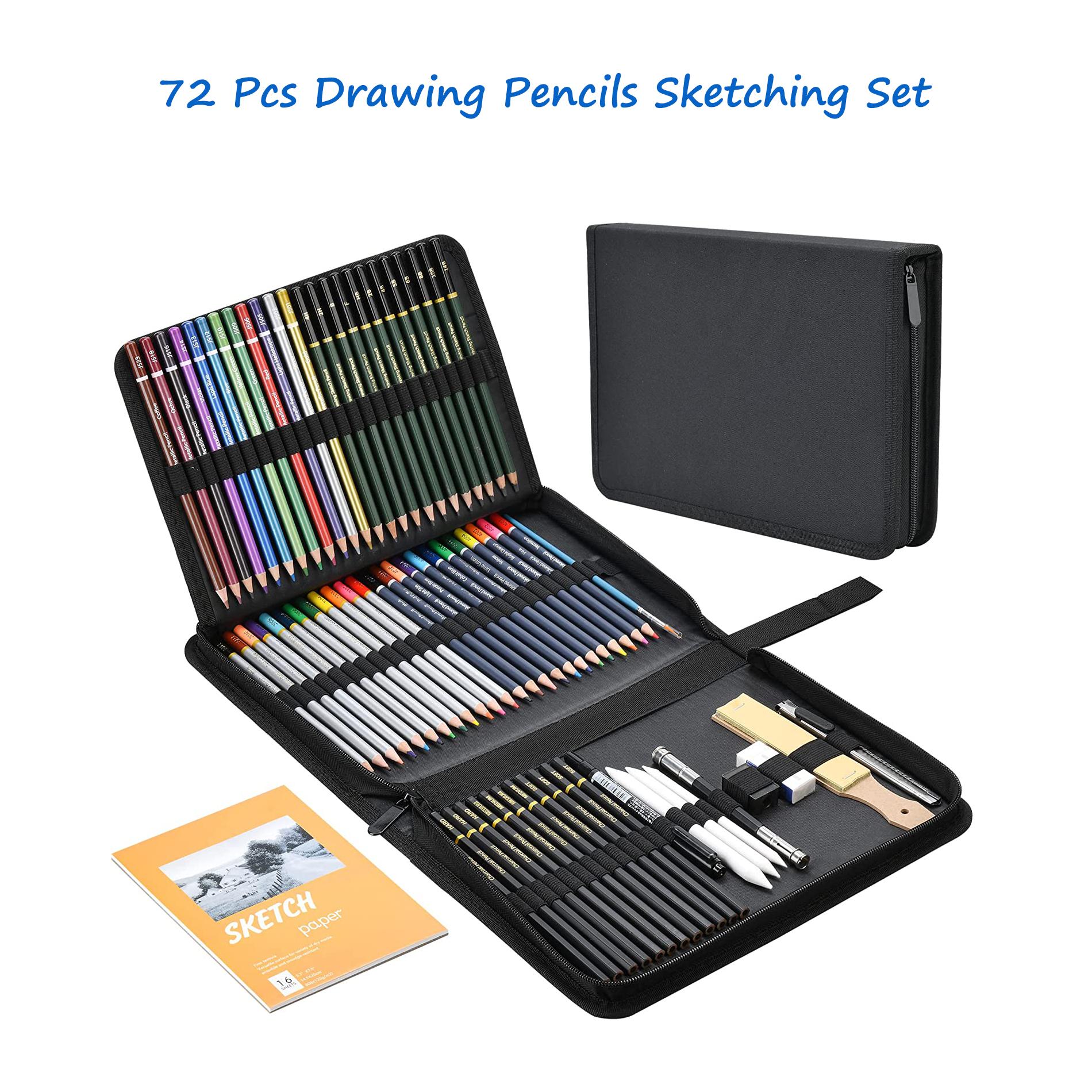 H & B 72PCS Drawing Supplies Sketching Set,Art Kit include Drawing &  Colored Pencils for Adults Artists Kids.Pro Art Sketch Supplies with